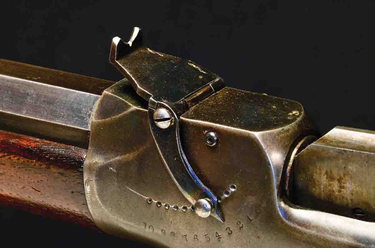 This Allen & Wheelock receiver sight is both simple and eminently usable. Why the concept never caught on is a mystery, because it could have been adapted to any number of single-shot and lever-action rifles.